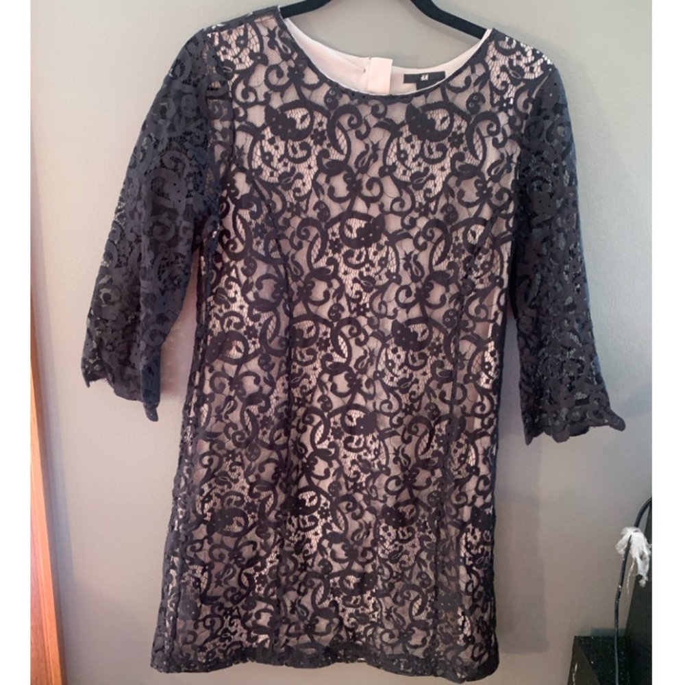 Black lace nude. Mid length short dress! Dressy